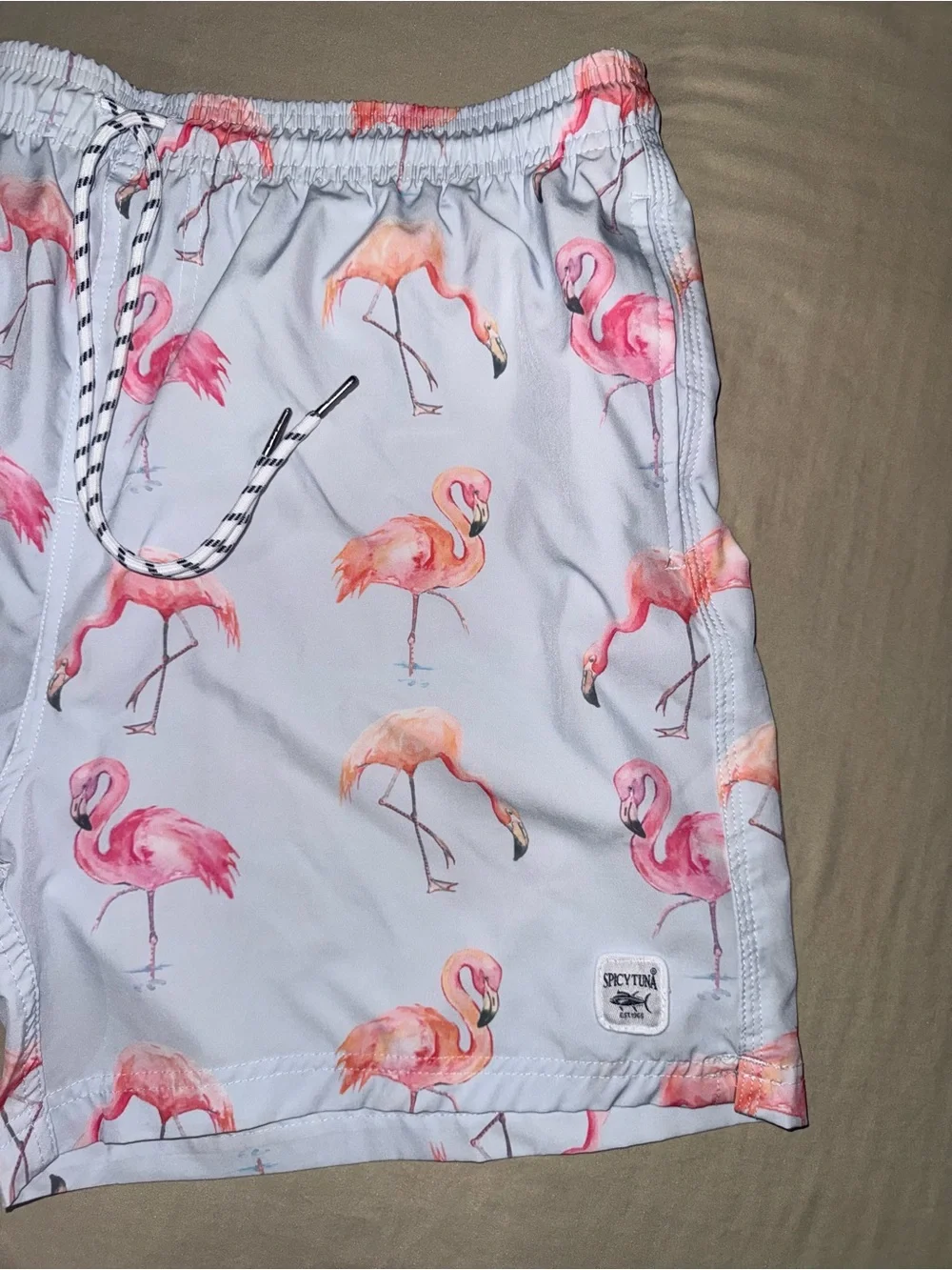 Spicy Tuna Men’s Swim Trunks Flamingo Print Size 2XL
